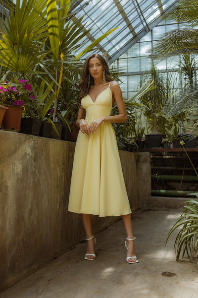 Yellow V-NECK SLIP MIDI DRESS (ARTICLE C284)