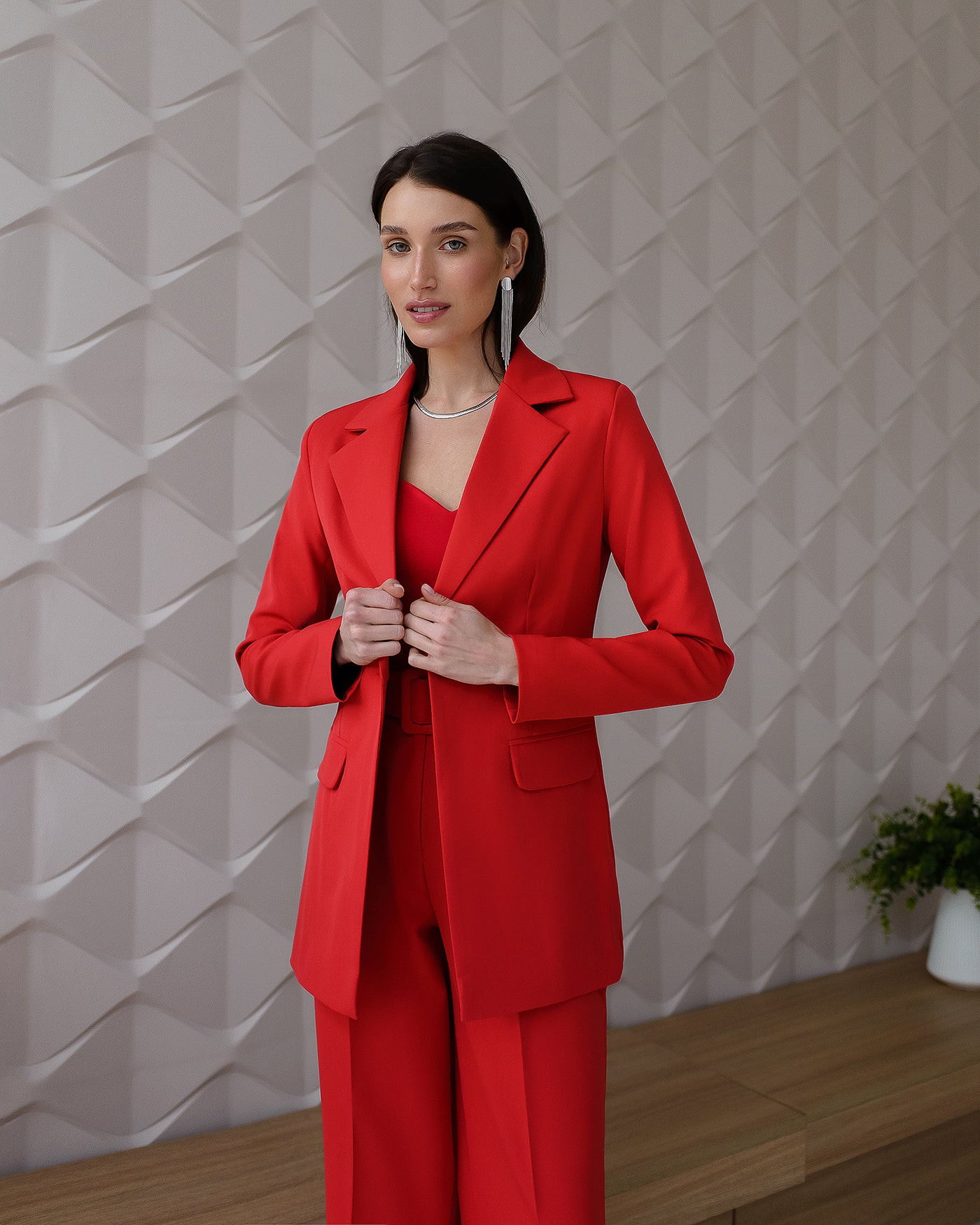 Red Belted Wide-Leg Suit 2-Piece (article 030)