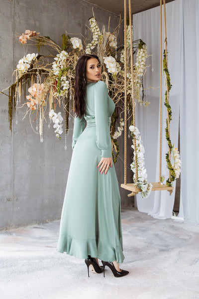 Green Thigh-Slit Maxi Dress (article C257)