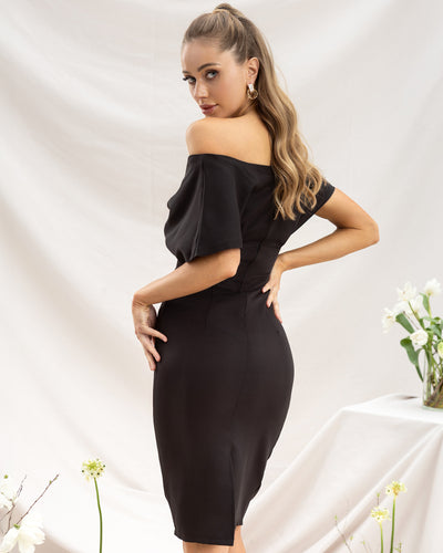 Black Down sleeves Midi Dress (article C345)