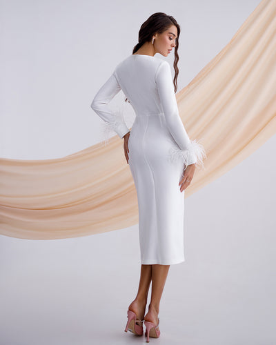 White LONG SLEEVE MIDI DRESS (ARTICLE 374)