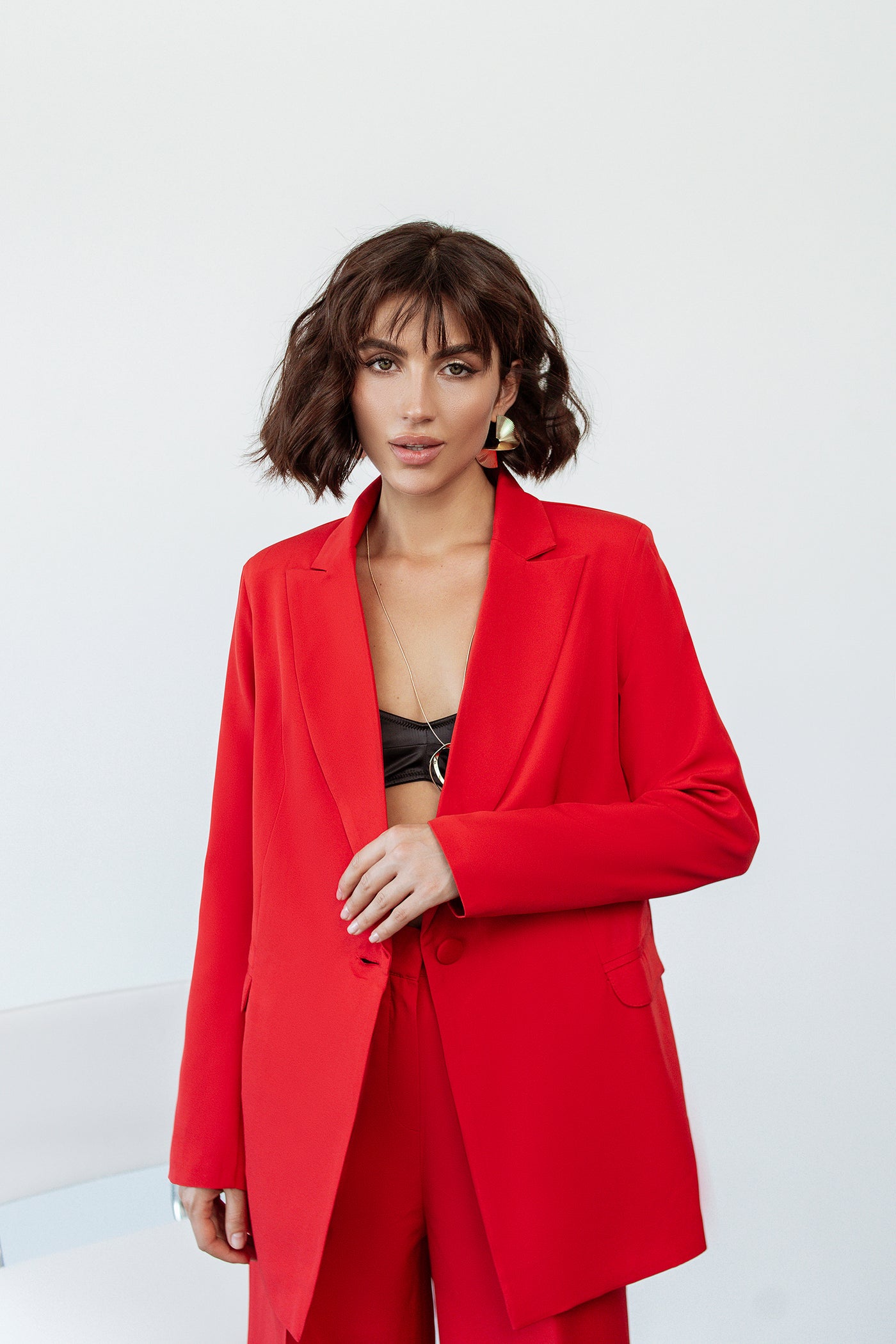 Red single-breasted wide-leg suit 2-piece (article C347)