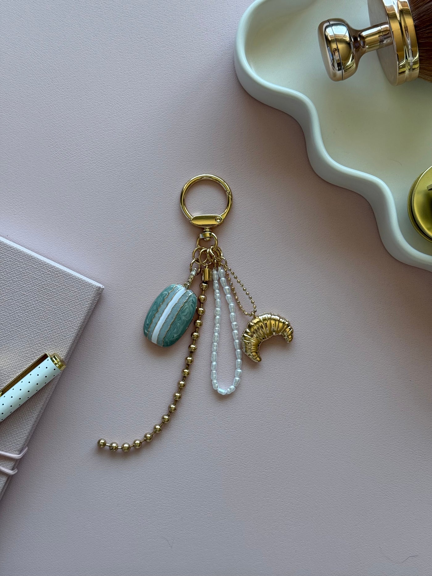 Beaded and Crossiant Bag Charm