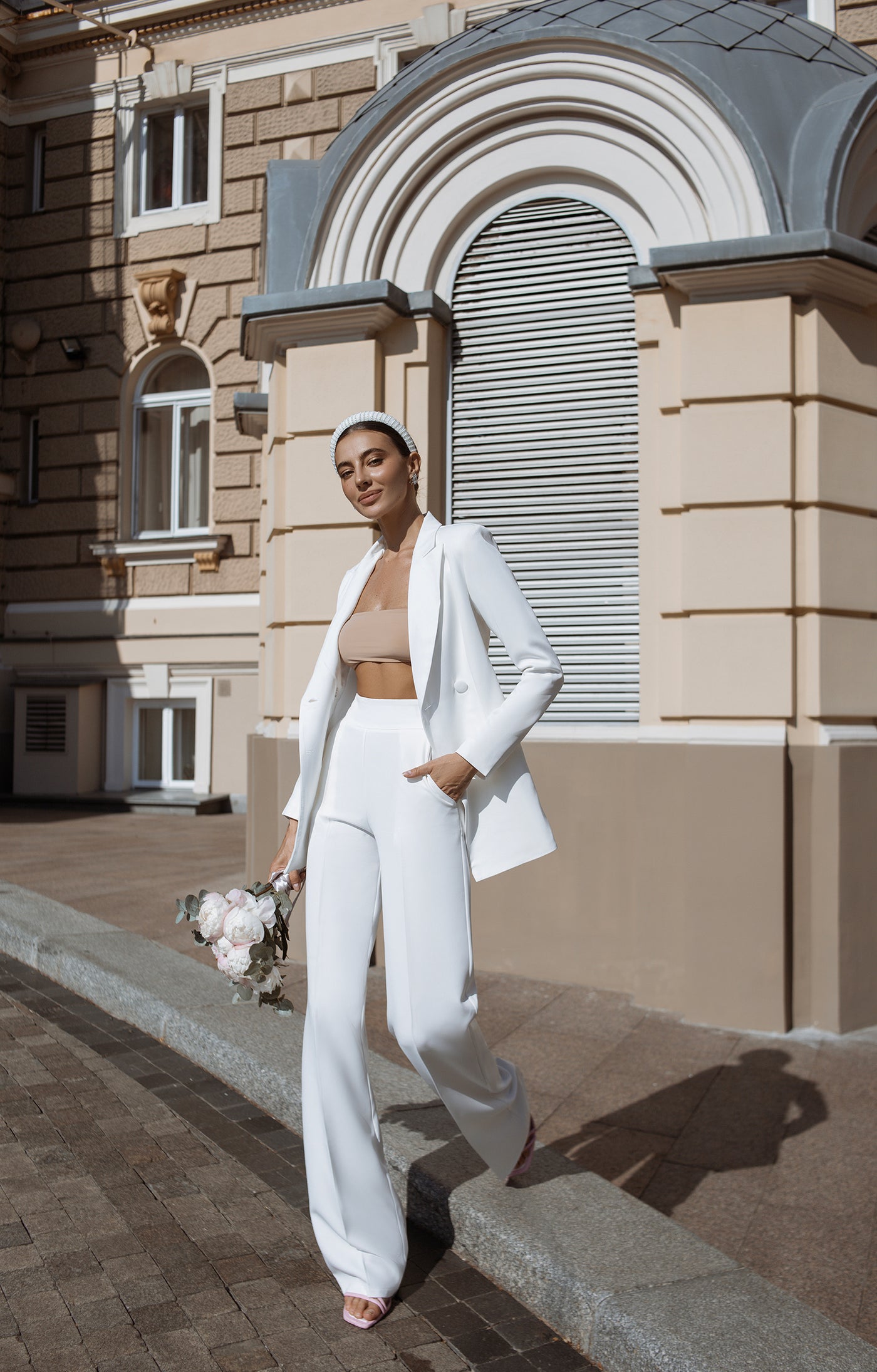 White BELTED DOUBLE BREASTED SUIT 2-PIECE (ARTICLE C273)