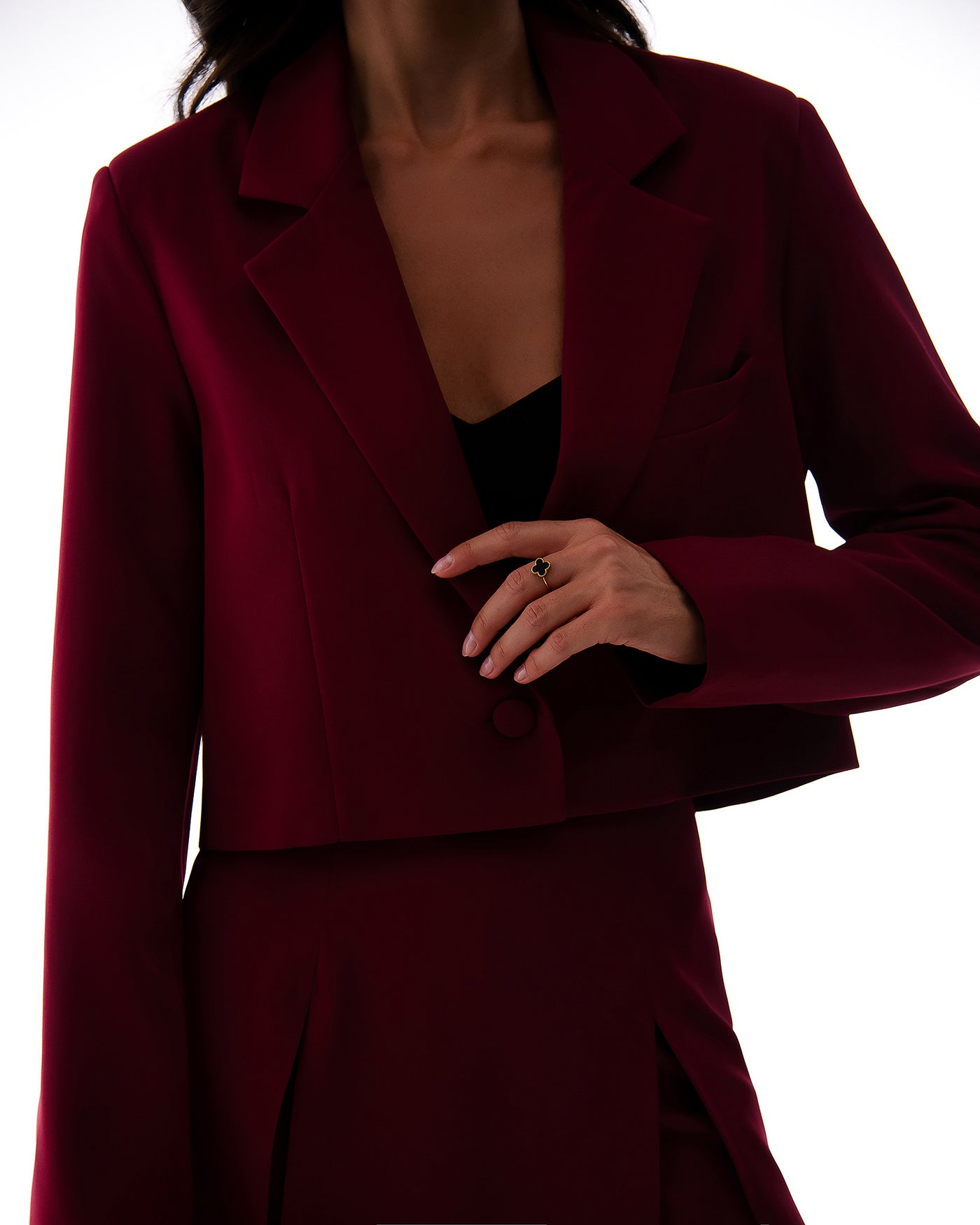 Burgundy CROP JACKET SKIRT SUIT 2-PIECE (ARTICLE 423)