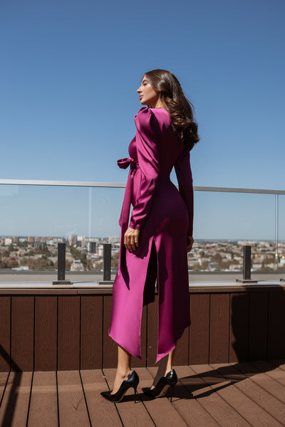 Crimson PUFF SLEEVE WRAP DRESS (ARTICLE C300)