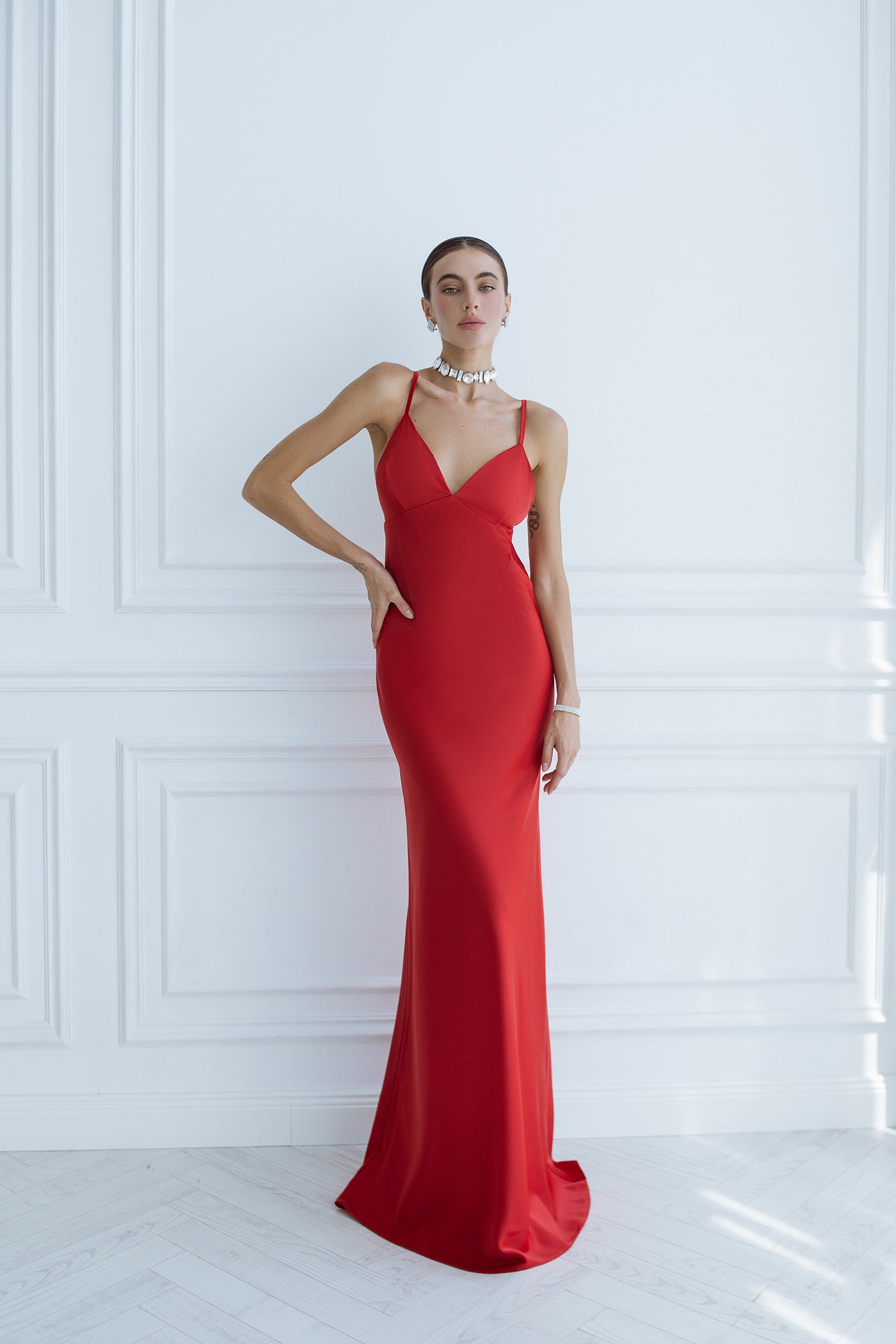 Red SATIN SLIP MAXI DRESS (ARTICLE C420)