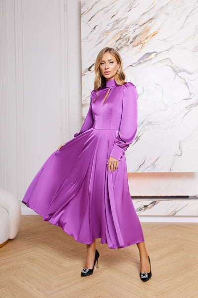 Fuchsia SILK LONG SLEEVE MAXI DRESS (ARTICLE C323)