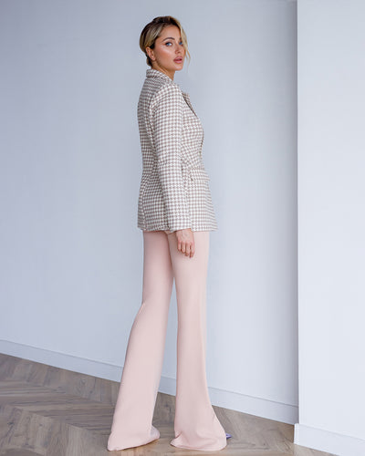 Beige Houndstooth Belted Slim-Fit Blazer (article 029)