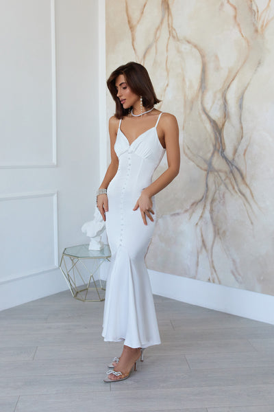 White SATIN V-NECK SLIP DRESS (ARTICLE C344)