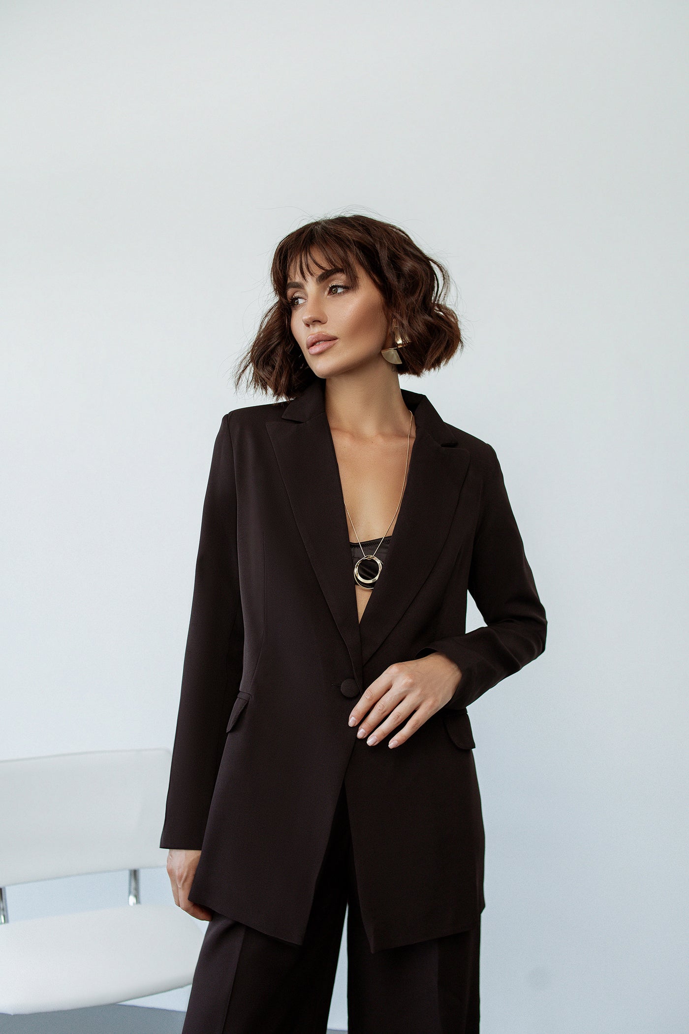 Black SINGLE-BREASTED WIDE-LEG SUIT 2-PIECE (ARTICLE C347)