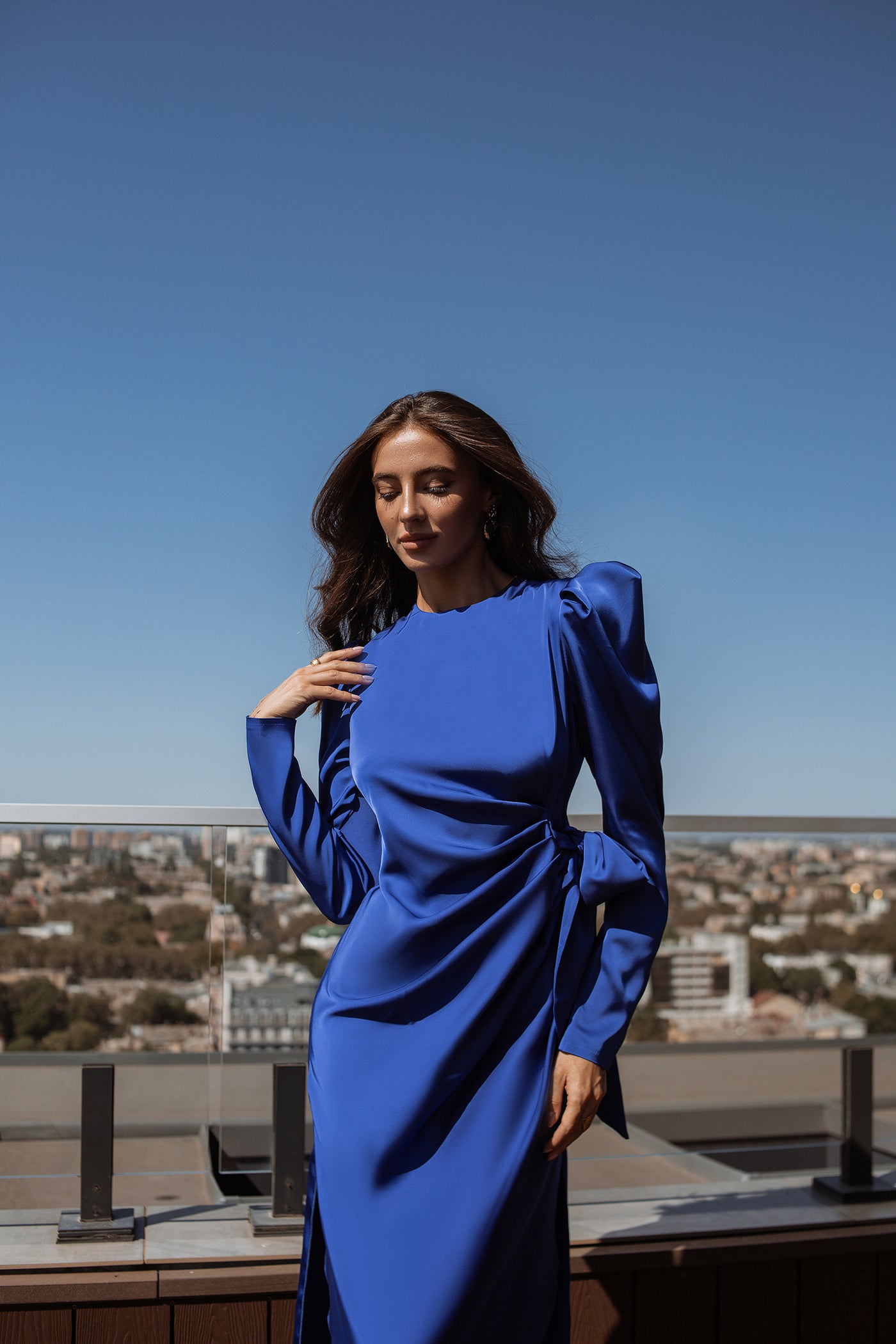 Blue PUFF SLEEVE WRAP DRESS (ARTICLE C300)