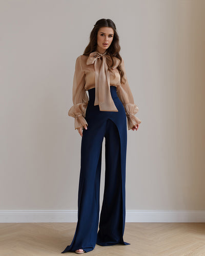 BLUE WRAP HIGH WAISTED REGULAR FIT PANTS (ARTICLE 530)