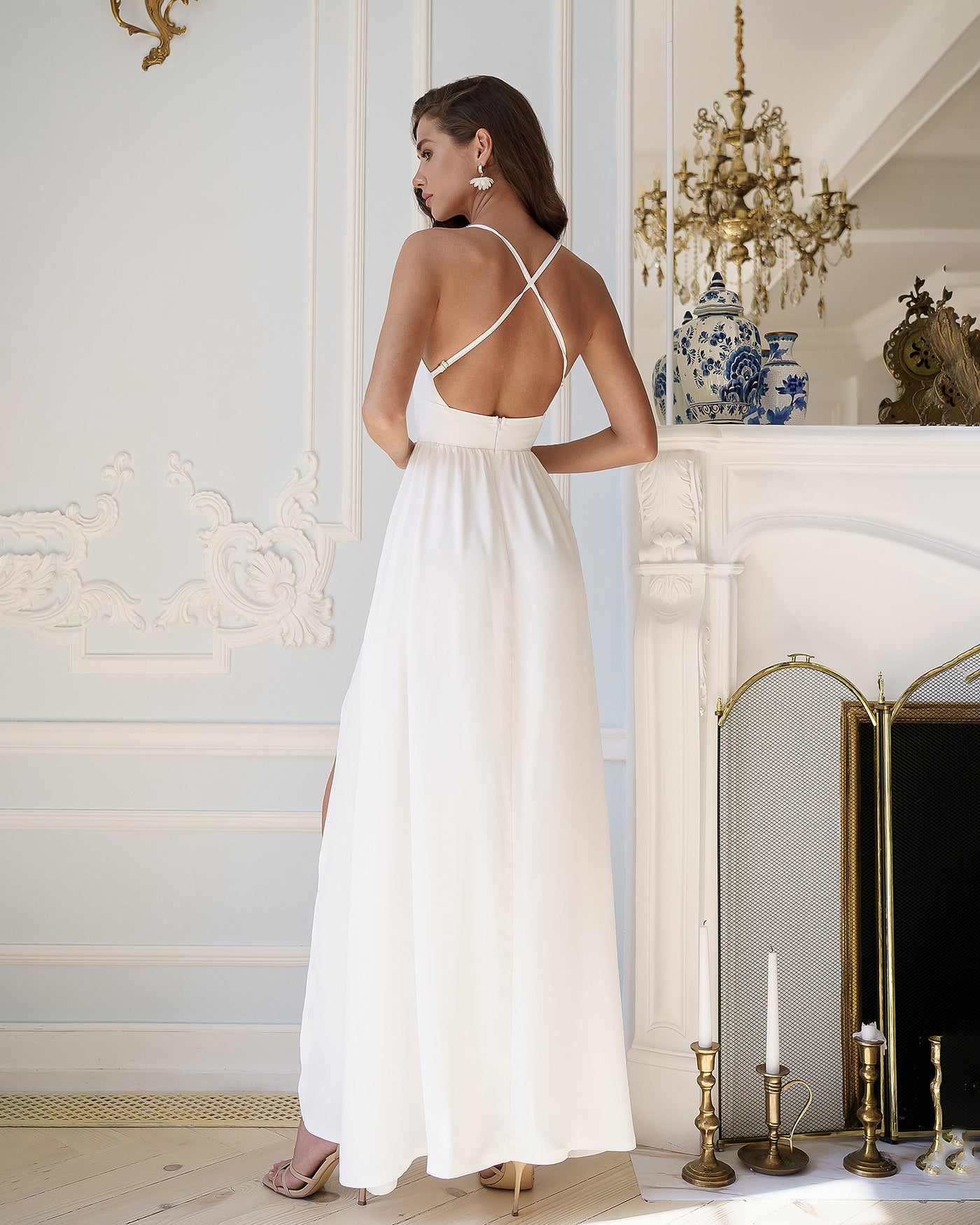 White V-NECK MAXI DRESS (ARTICLE 370)