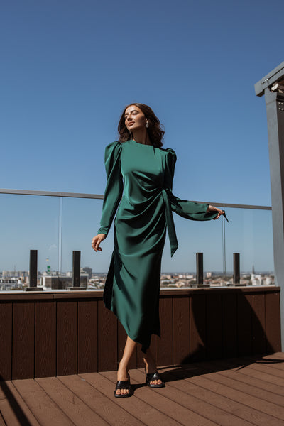 Emerald PUFF SLEEVE WRAP DRESS (ARTICLE C300)