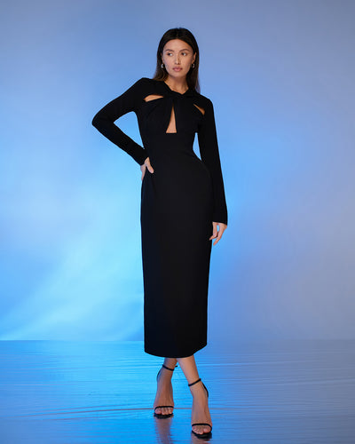 Black CUT-OUT NECK MIDI DRESS (ARTICLE 388)