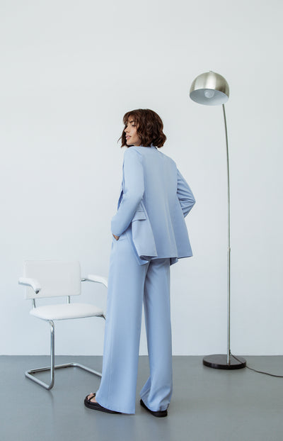 Sky-blue SINGLE-BREASTED WIDE-LEG SUIT 2-PIECE (ARTICLE C347)