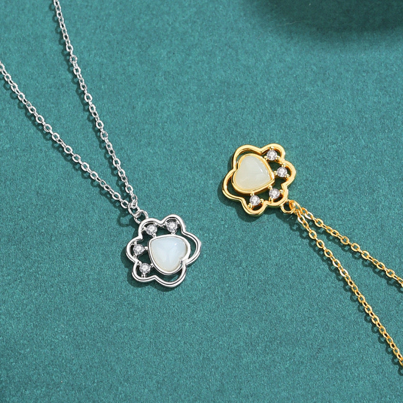 Silver PLATED PAW JADE NECKLACE