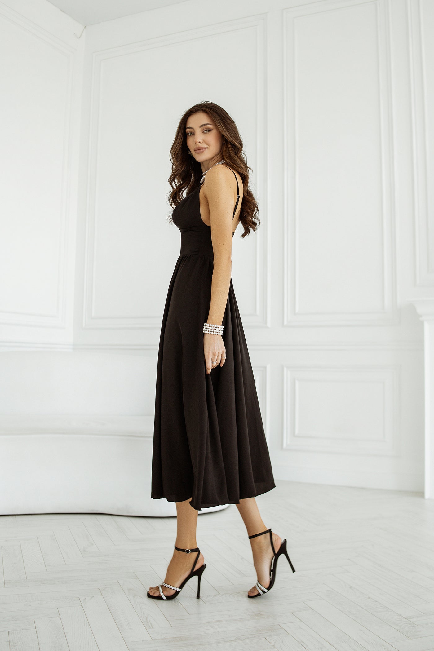 Black V-NECK SLIP MIDI DRESS (ARTICLE C284)