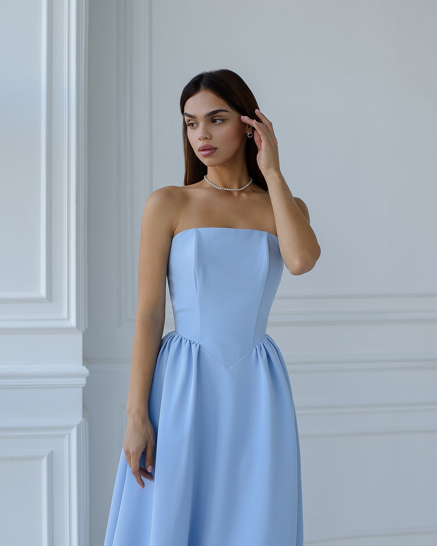 Sky-Blue CORSETED STRAPLESS DRESS (ARTICLE 503)