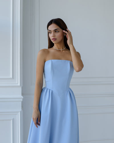 Sky-Blue CORSETED STRAPLESS DRESS (ARTICLE 503)