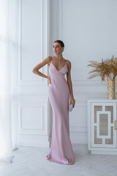 Dusty Pink SATIN SLIP MAXI DRESS (ARTICLE C420)