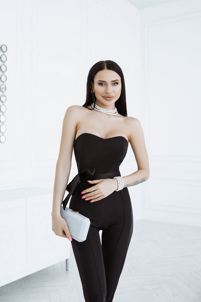 Black STRAPLESS BOW-DETAIL JUMPSUIT (ARTICLE C412)