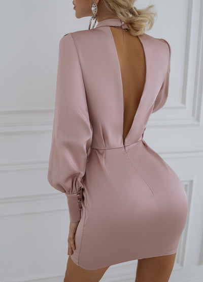 Dusty Pink SATIN LONG SLEEVE MINI DRESS (ARTICLE C319)