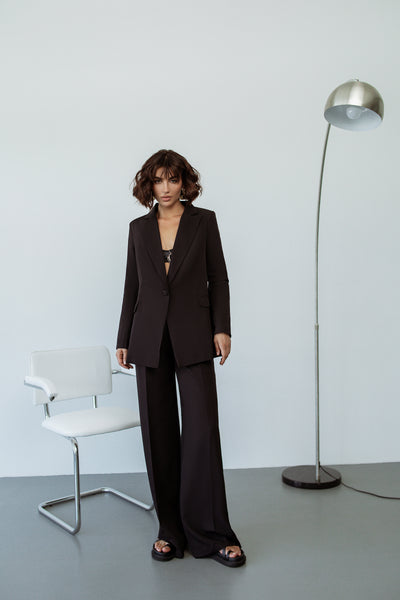 Black SINGLE-BREASTED WIDE-LEG SUIT 2-PIECE (ARTICLE C347)