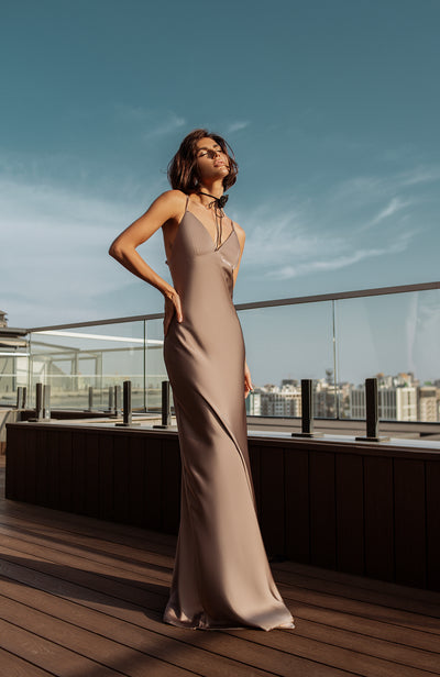 Cappuccino SATIN SLIP MAXI DRESS (ARTICLE C420)