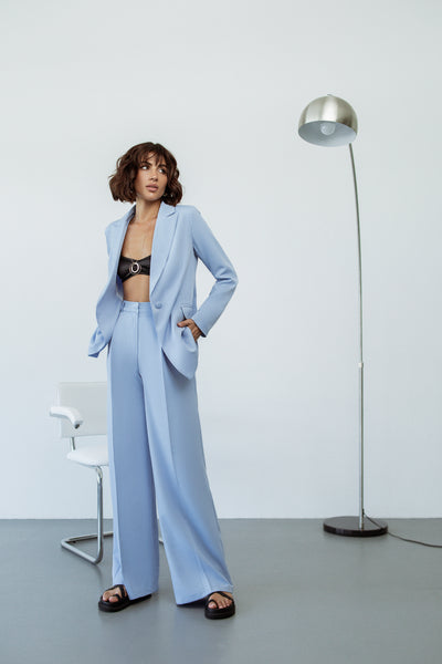 Sky-blue SINGLE-BREASTED WIDE-LEG SUIT 2-PIECE (ARTICLE C347)