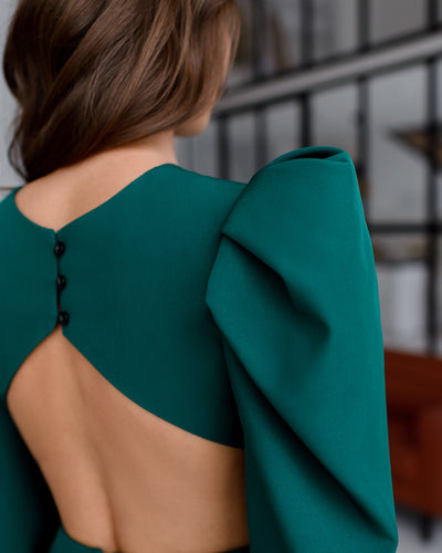 Green BACKLESS CUT-OUT PUFF-SLEEVE MIDI DRESS (ARTICLE 350)