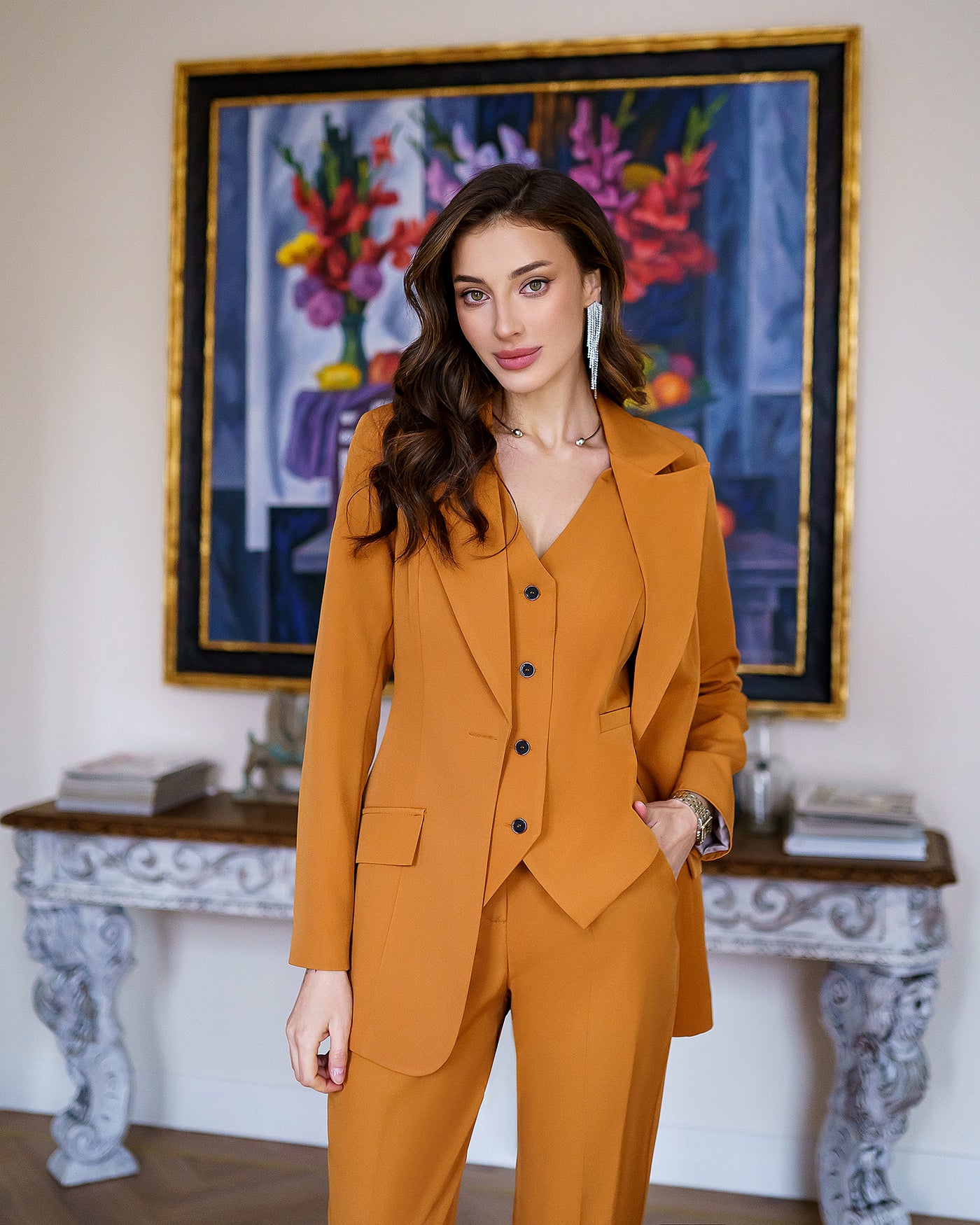 Caramel OFFICE SLIM-FIT 3-PIECE SUIT (ARTICLE 033)