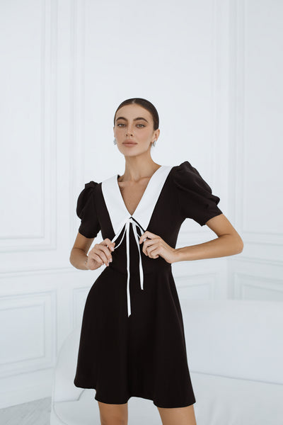 Black Collared Short Sleeve Mini Dress (article C421)