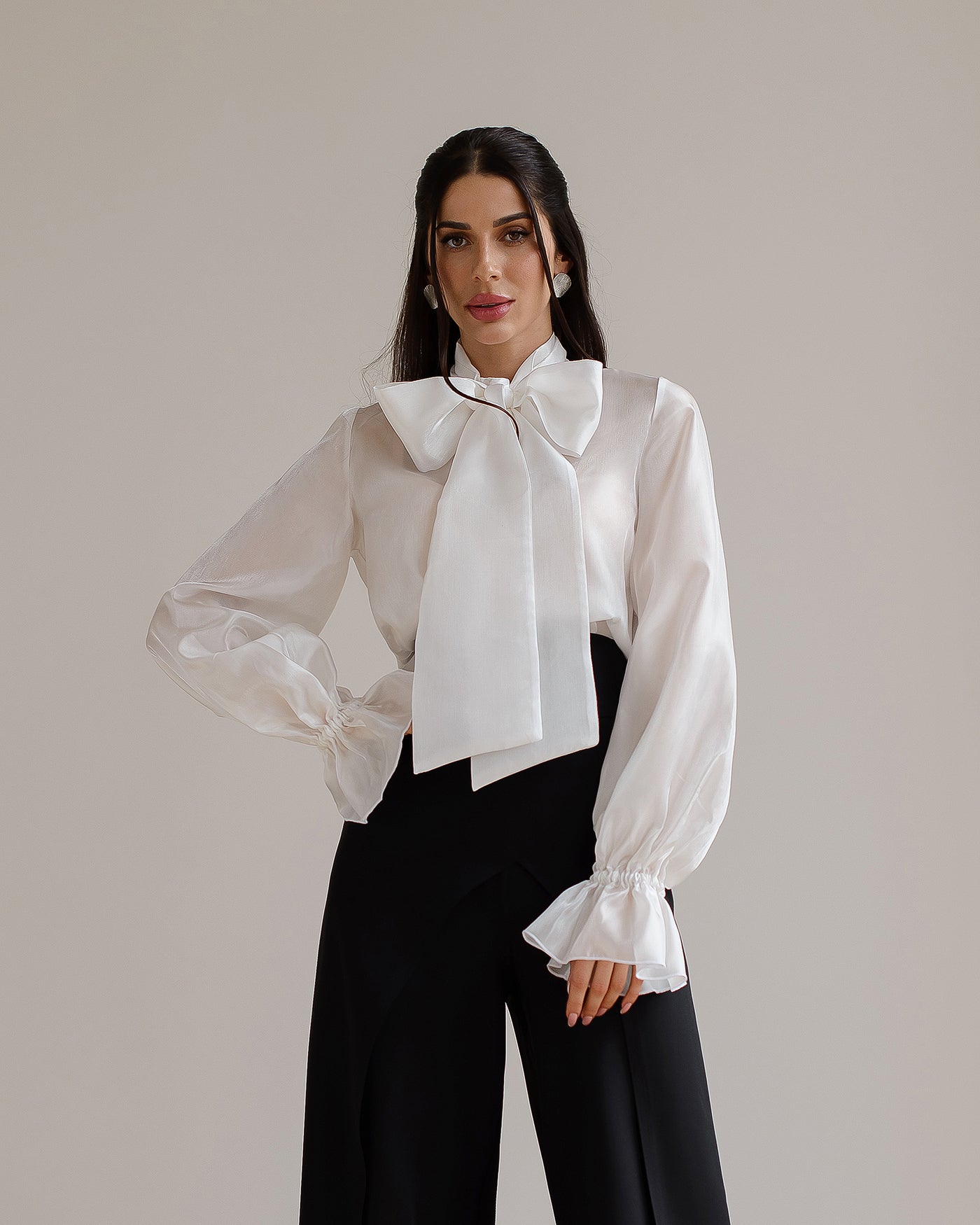 WHITE ORGANZA BOW NECK BLOUSE (ARTICLE 531)