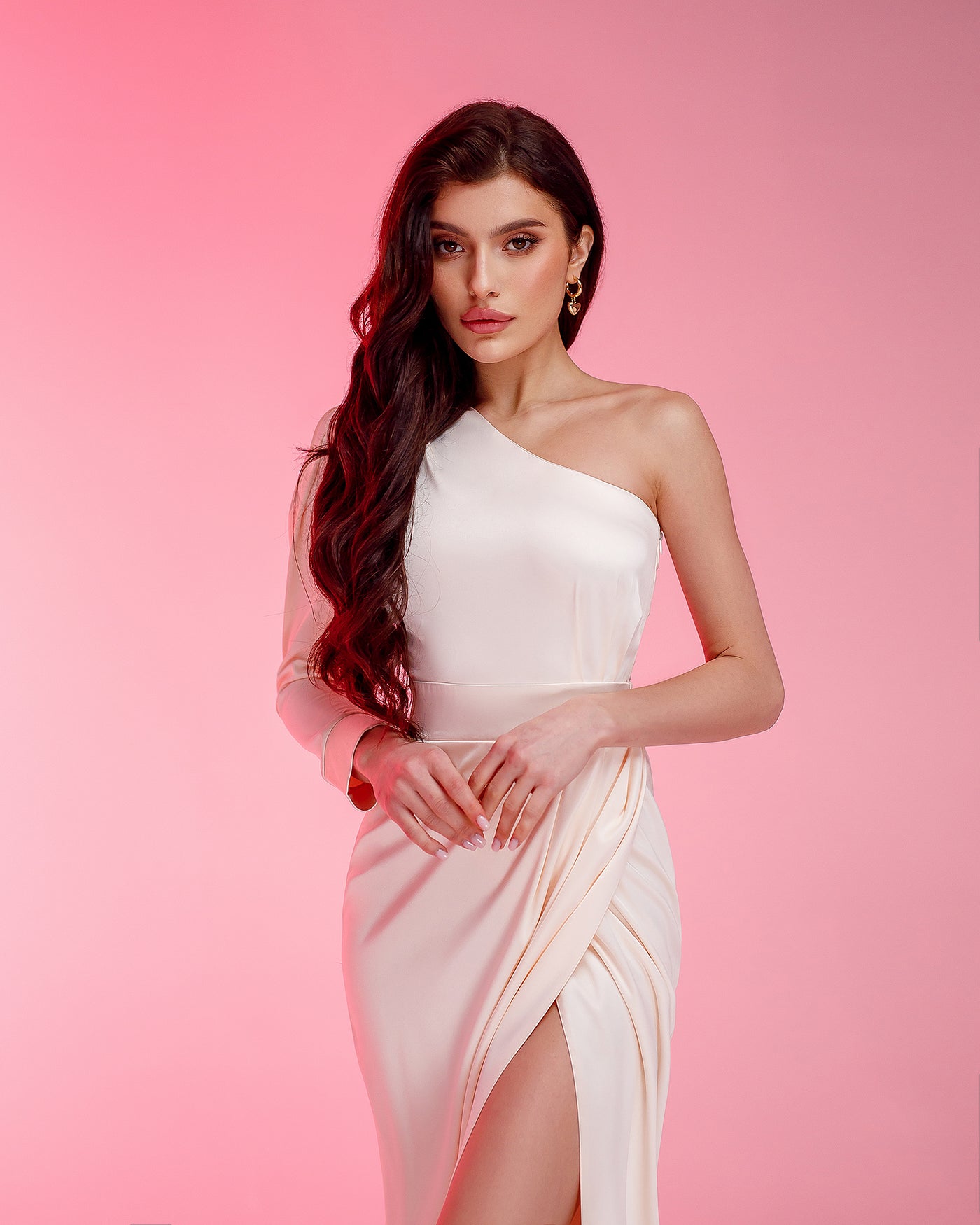 Pearl One-Shoulder Satin Maxi Dress (article 268)