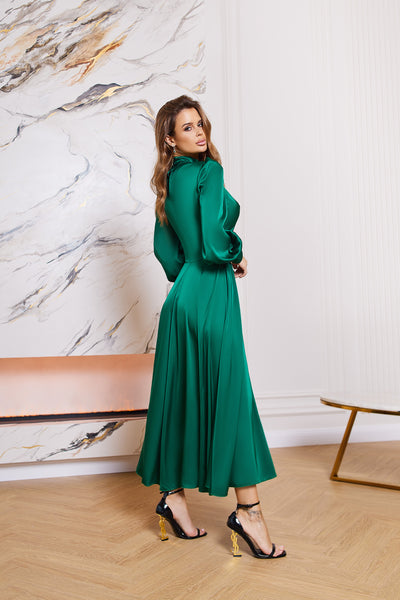 Emerald Silk Long Sleeve Maxi Dress (article C323)