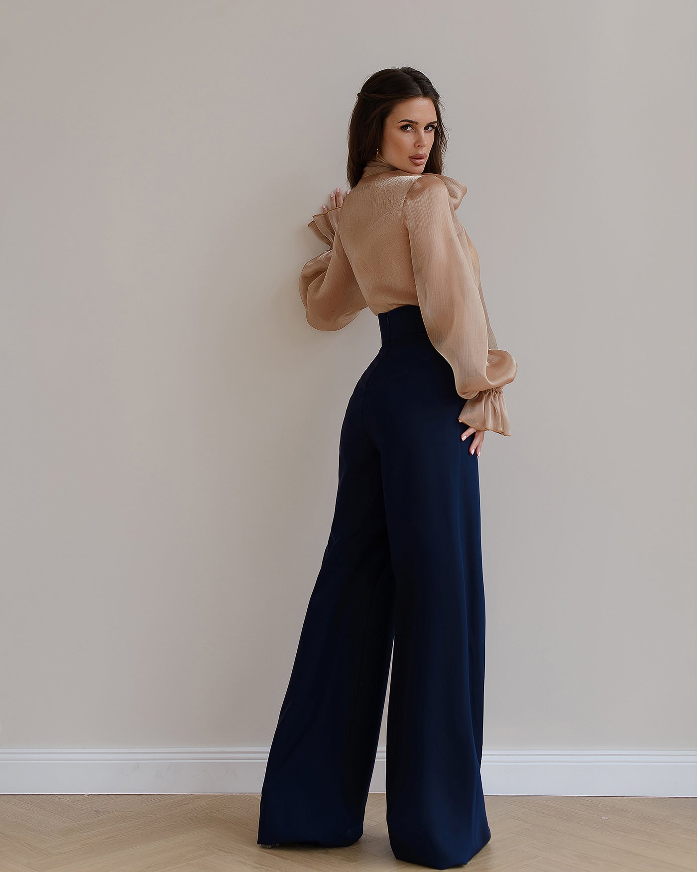 BLUE WRAP HIGH WAISTED REGULAR FIT PANTS (ARTICLE 530)