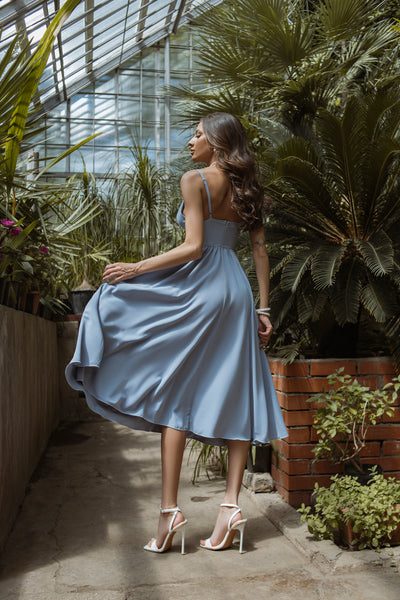 Sky-blue V-NECK SLIP MIDI DRESS (ARTICLE C284)