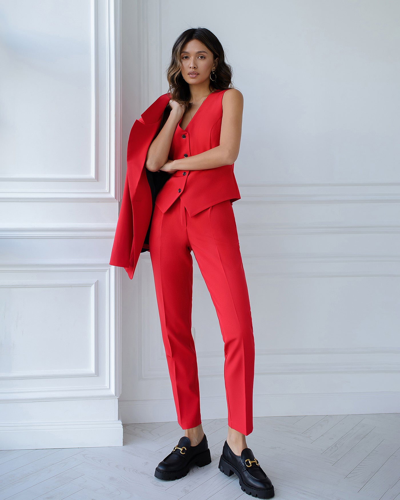 Red OFFICE SLIM-FIT 3-PIECE SUIT (ARTICLE 033)