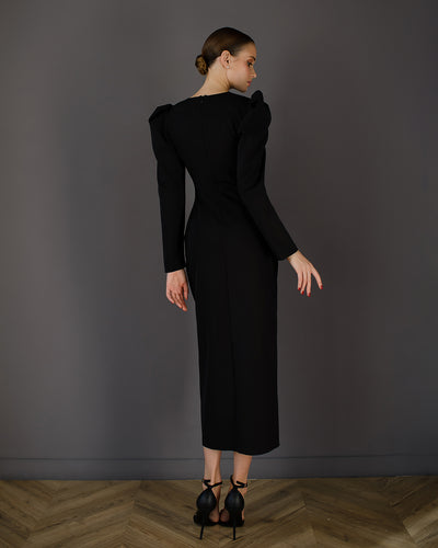 Black PUFF SLEEVE MIDI DRESS (ARTICLE 511)