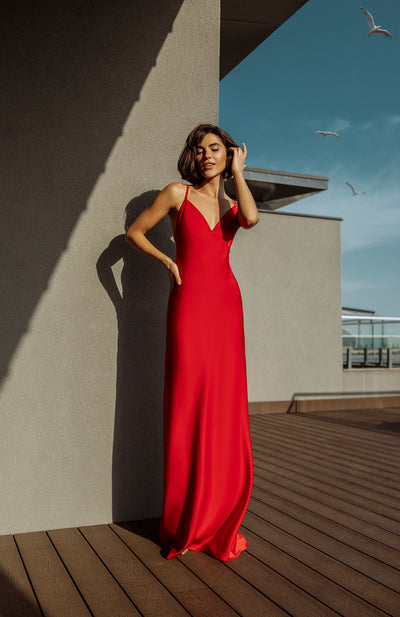 Red SATIN SLIP MAXI DRESS (ARTICLE C420)