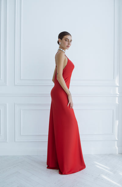 Red SATIN SLIP MAXI DRESS (ARTICLE C420)