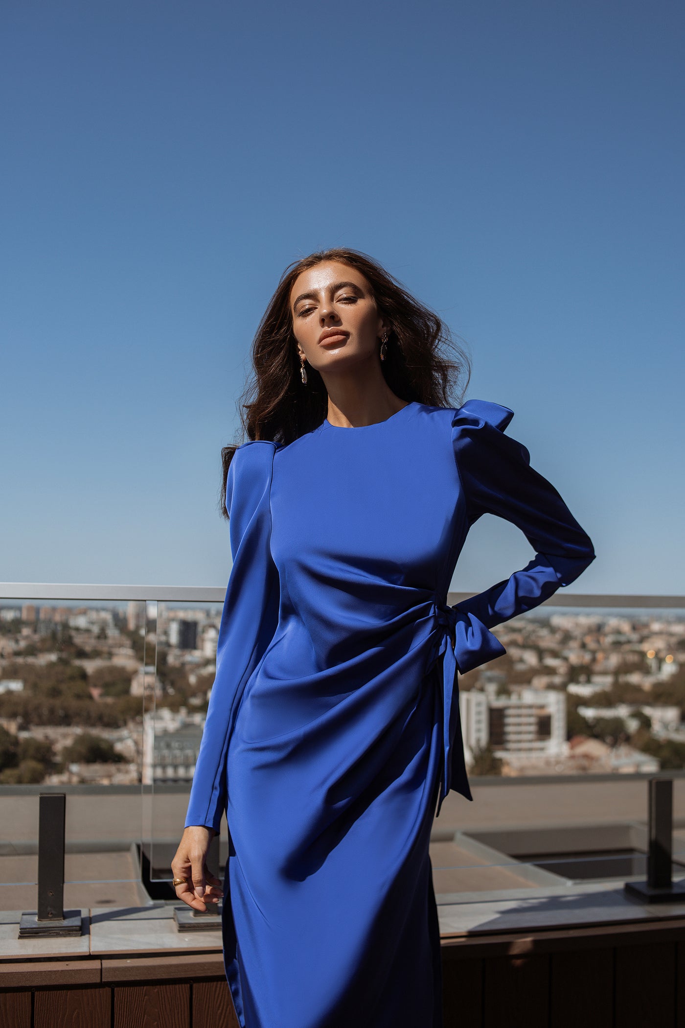 Blue PUFF SLEEVE WRAP DRESS (ARTICLE C300)