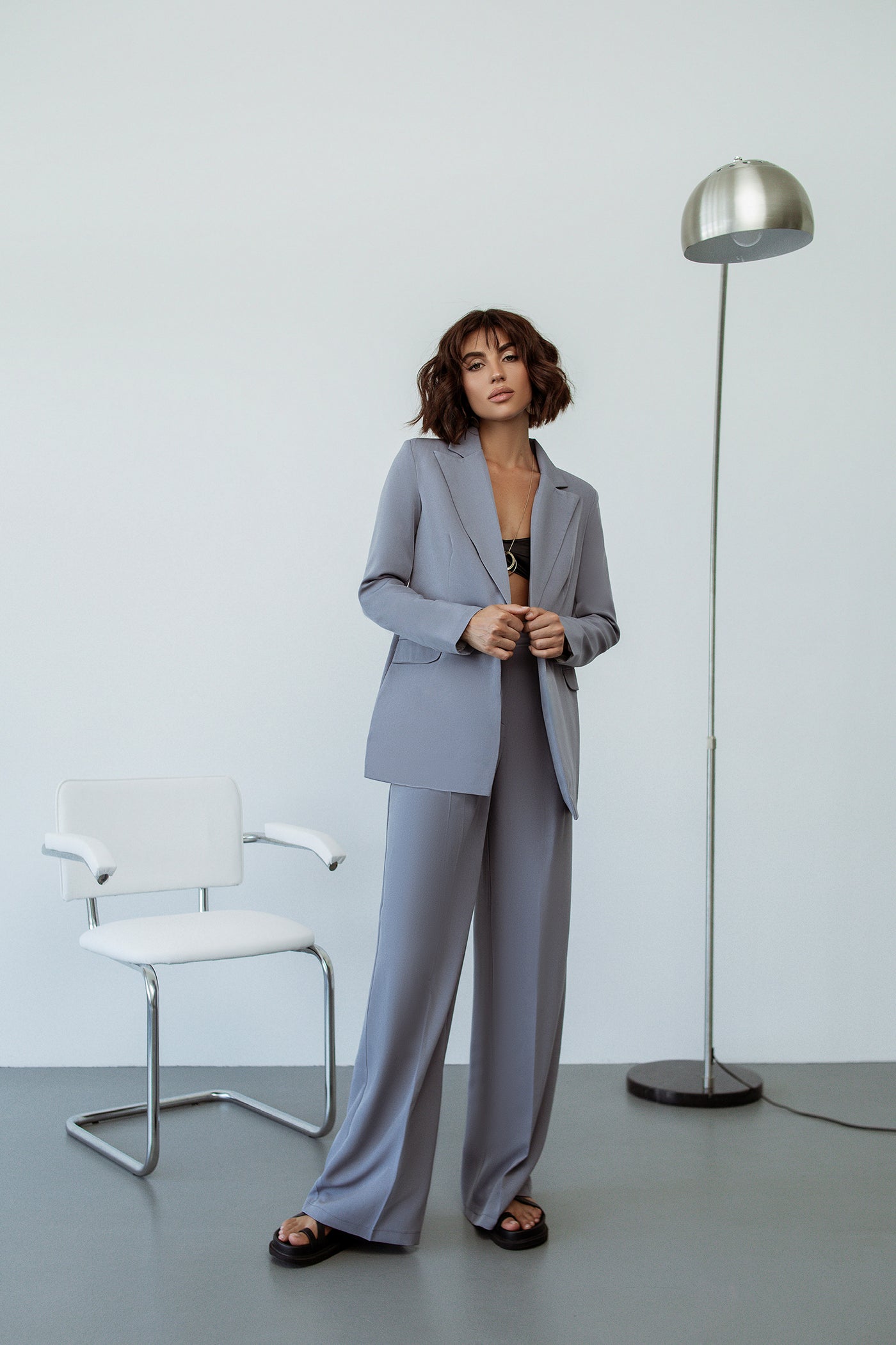 Grey SINGLE-BREASTED WIDE-LEG SUIT 2-PIECE (ARTICLE C347)