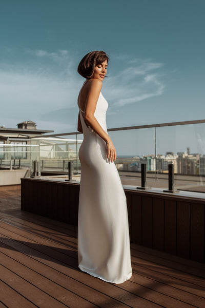 White SATIN SLIP MAXI DRESS (ARTICLE C420)