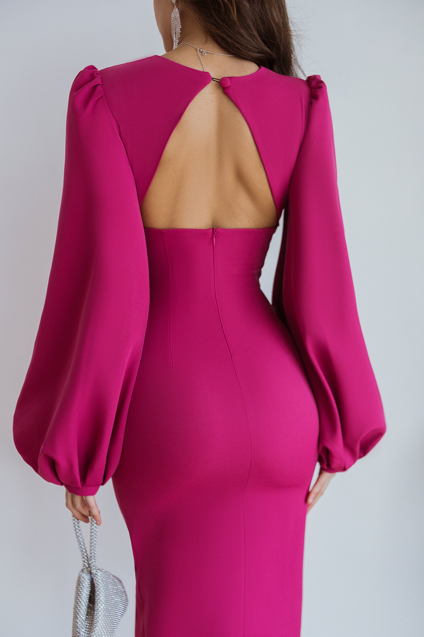 Crimson BACKLESS PUFF SLEEVE MIDI DRESS (ARTICLE C353)