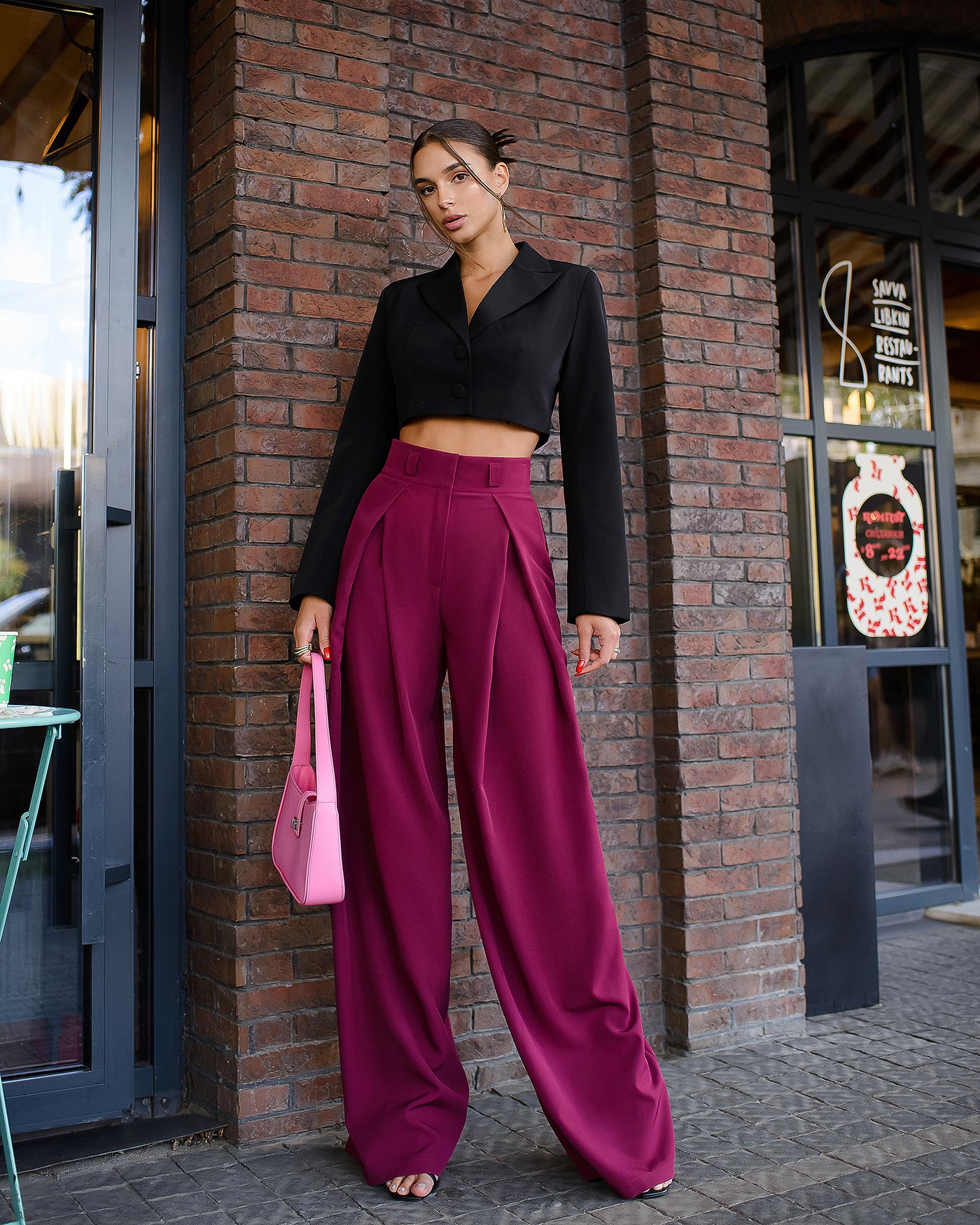 Bordeaux High Waist Fitted Palazzo Pants (article 508)