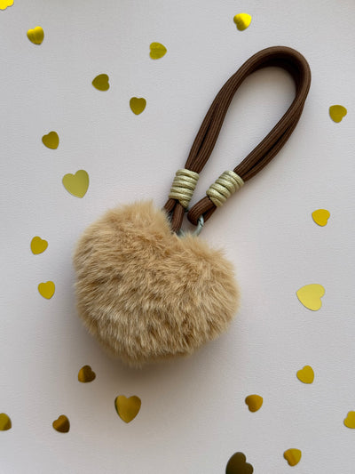 Brown plush heart keychain