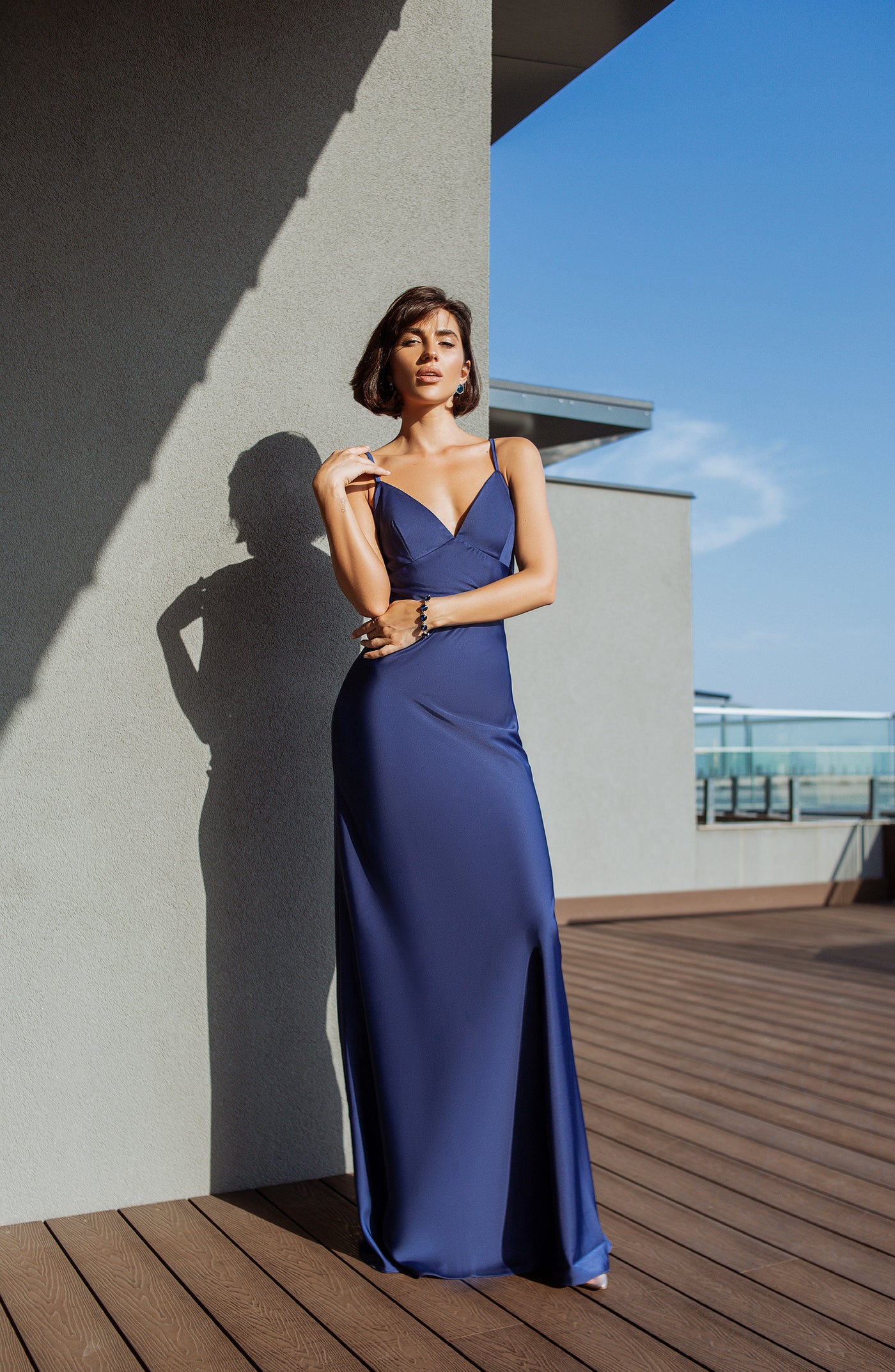 Blue SATIN SLIP MAXI DRESS (ARTICLE C420)